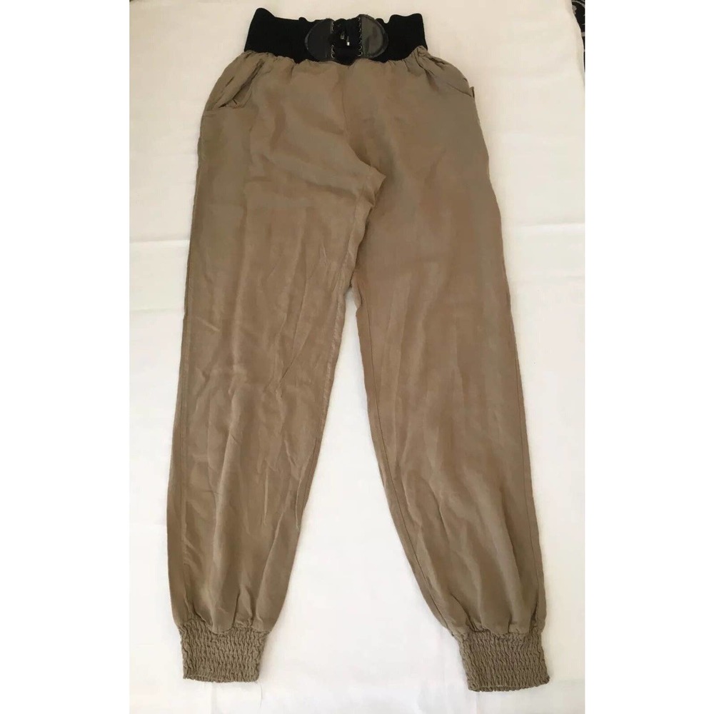 BLUENOTES Women's Sz Small Cropped Capri Pants Brown W Black Belt & Pockets